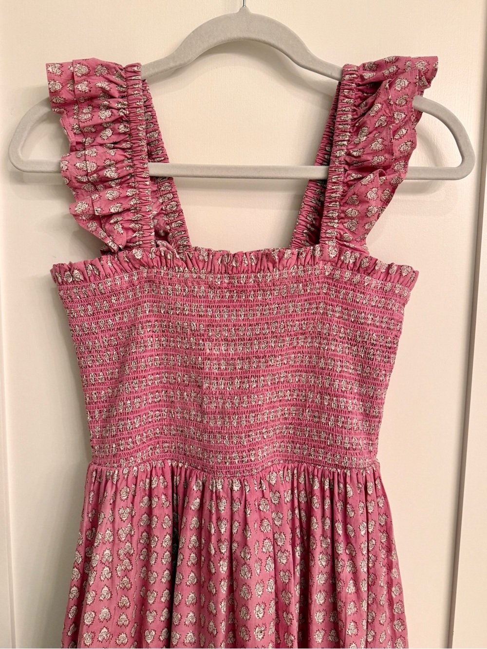 Marea Women's Pink Smocked Sasco Maxi Dress w/ Ruffle Straps in Lavender Thistle - Picture 9 of 11